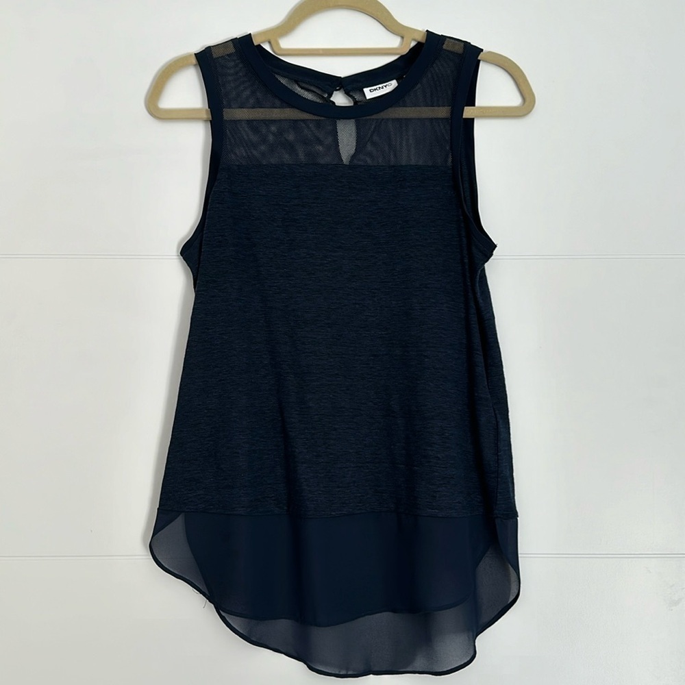 DKNY Navy Tank Top with Mesh and Sheer Detail